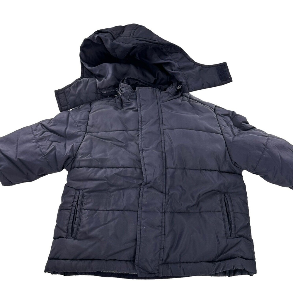 Vintage Gymboree 12-18M Boy Toddler Navy Hooded Puffer Jacket Coat Fleece Winter